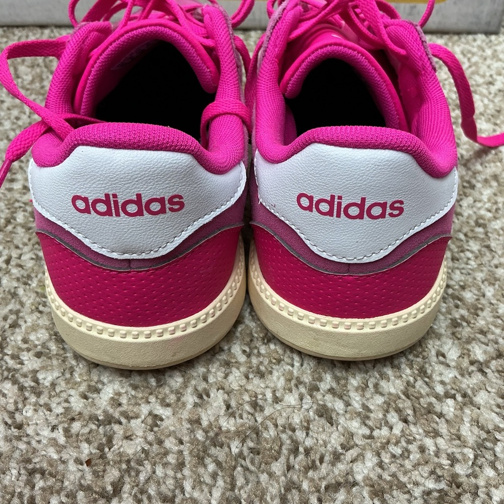 adidas Hot Pink Suede Sneakers with White Stripes - Picture 7 of 10